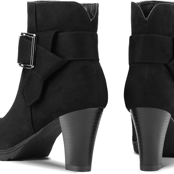 NEW Women's Booties with Heel, Chunky Stacked Heel Zipper Ankle Boots for Ladies - Picture 4 of 5